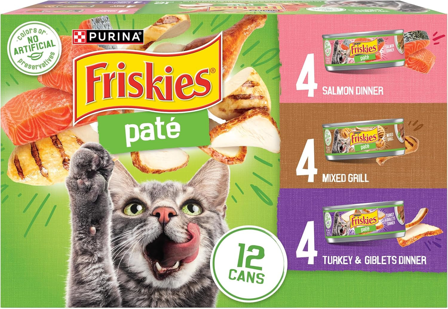 purina-friskies-wet-cat-food-pate-variety-pack-salmon-dinner-turkey-and-giblets-dinner-and-mixed-grill-2-packs-of-12-5-5-oz-cans