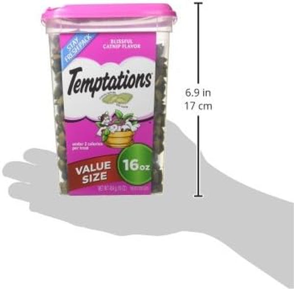 Temptations Classic Crunchy Cat Treats, Blissful Catnip, 16 Oz | under 2 Calories per Treat, Crunchy outside & Soft Inside, Resealable Tub, Snack or Food Topper, 100% Complete & Balanced3