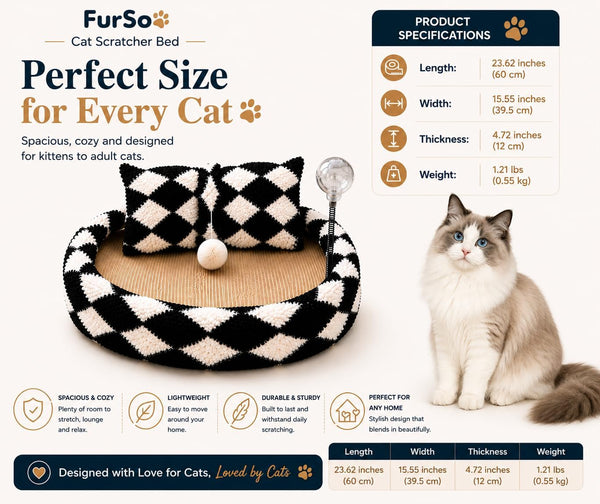 Furso Cat Bed Scratcher Lounge for Indoor Cats – Sisal Scratch Pad with Spring Treat Ball, Plush Pillow & Play Toy | Diamond Design | Protects Furniture10