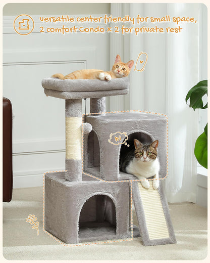 PAWZ Road 30" Cat Tower, Small Cat Tree with 2 Condos for Indoor Cats | Cat Trees for Small Cats,Cat Houses with Scratching Ramp and Posts,Dual Condos&Top Perch for Multi-Cat5
