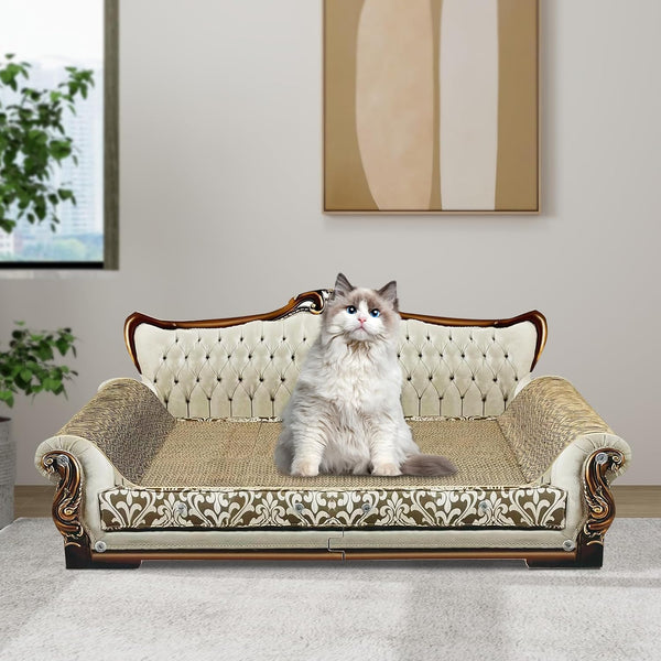 Luxury Cardboard Cat Scratcher Sofa Bed, Couch Shaped Scratching Board, Scratch Lounge with Catnip, Scratcher for Indoor Cats Large Grey8