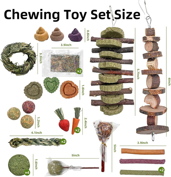 Rabbit Chew Toys, Toys for Guinea Pigs & Hamsters - Natural Chew Sticks & Balls Set for Small Animals, Dental Care Treats for Chinchillas, Bunny - 20+ Toys for Teeth Health (32 Pieces)2
