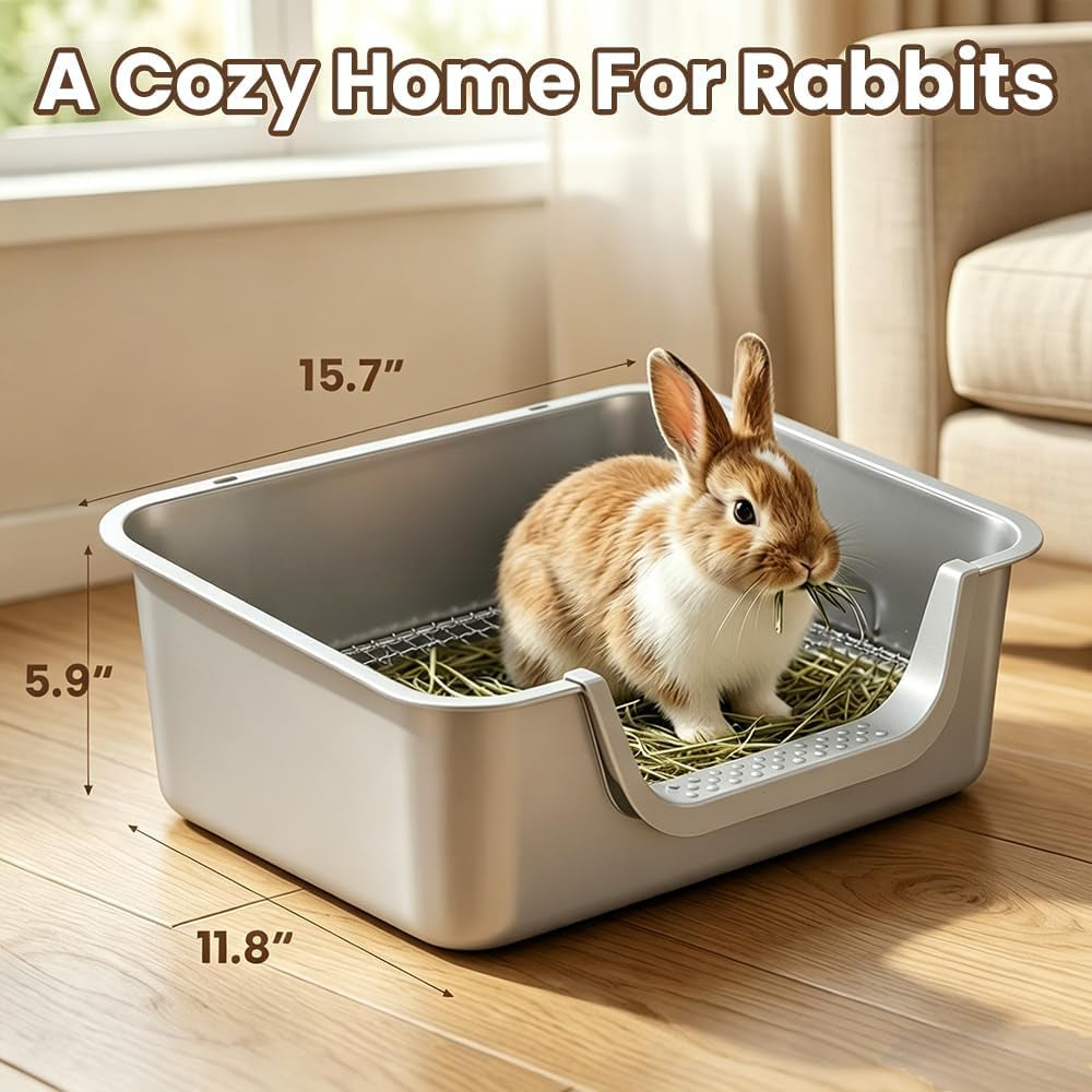 rabbit-litter-box-extra-large-bunny-litter-box-with-304-stainless-steel-sifting-grid-safe-plastic-covered-entry-edge-hooks-easy-to-clean-and-odor-control-15-7-11-8-5-9