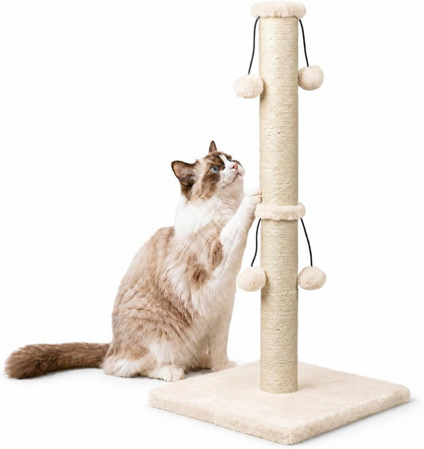 Dimaka 29'' Cat Scratching Post, Natural Sisal Rope Scratcher Post, Kitten Claw Scratch with 4 Danglingtoy Balls for Large Cats (Grey)8