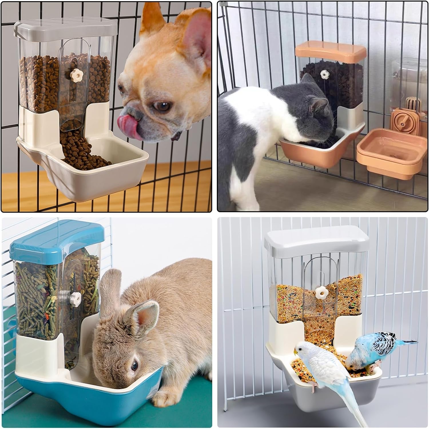 hanging-automatic-food-dispenser-27oz-large-capacity-hanging-pet-cage-feeder-for-rabbit-bird-chinchilla-hedgehog-guinea-pig-ferret-kitty-puppy-gray