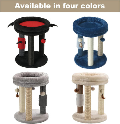 MECOOL 4In1 Small Cat Tree,Scratching Post with Tower Soft Bed, Sisal Carpet Jute Posts with Three Hanging Ball Toys and Massage Brush for Indoor Cats and Kittens6