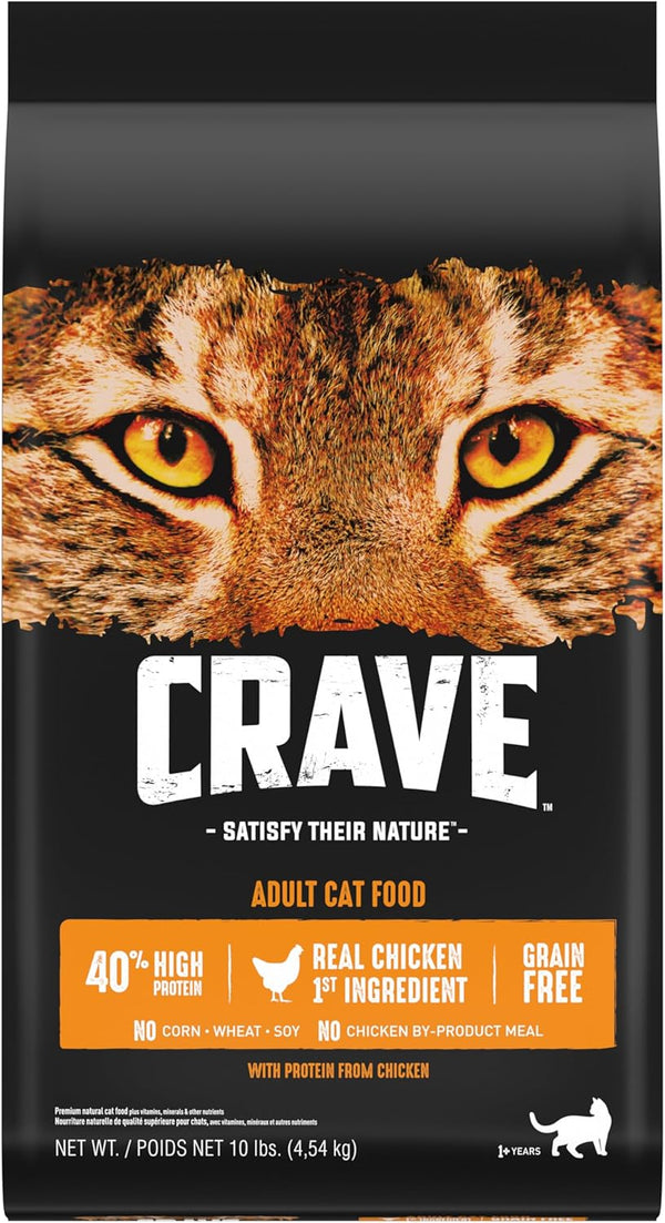 CRAVE Grain Free High Protein Natural Adult Dry Cat Food, Chicken, 10 Lb | 40% Protein, Real Chicken #1 Ingredient, All Natural Ingredients, No By-Product Meal, No Corn, Wheat, Soy, Supports Muscles1