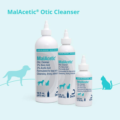 Malacetic Otic Cleanser for Dogs and Cats, 8 Fl Oz | Cleansing, Drying; 2% Boric Acid; 2% Acetic Acid; Packaging May Vary5