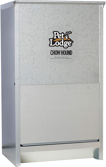 Pet Lodge® Automatic Dog Feeder | Chow Hound Outdoor Pet Feeder for Large Dogs | Tough Galvanized Steel | Made in USA | 50 Pound | Large Refillable Home Feeding Containers and Storage Dispensers for Dogs, Silver1