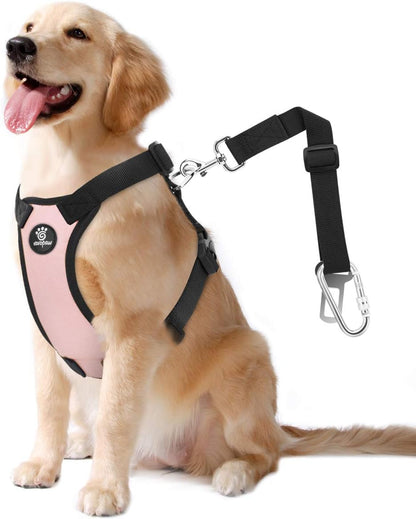 Vavopaw Dog Seat Belt Vest Harness for Car,2 in 1 Seatbelt Buckle | Soft Breathable Mesh,Adjustable Buckle,Nylon,Heavy Duty Pet Safety Seat Belts for Small Medium Large Pets,Black,L27