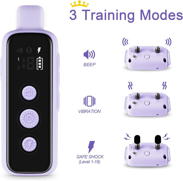Bousnic Dog Shock Collar for 2 Dogs - (8-120Lbs) Waterproof Rechargeable Electric Dog Training Collar with Remote for Small Medium Large Dogs with Beep Vibration Safe Shock Modes(Purple)2