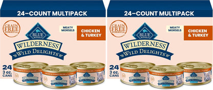 Blue Buffalo Wilderness Wild Delights High Protein Grain Free, Natural Adult Meaty Morsels Wet Cat Food, Chicken & Turkey, Chicken & Trout, Chicken & Salmon 3-Oz Cans (12 Count - 4 of Each Flavor)11