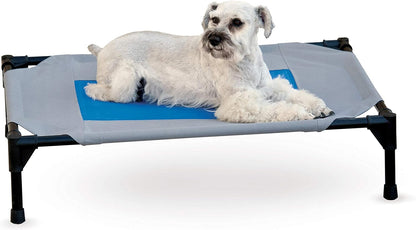 K&H Pet Products Coolin' Pet Cot, Outdoor Cooling Elevated Dog Cot for Large Dogs, Raised Bed with Cool-Core Center, Portable Pet Platform with Heavy-Duty Metal Frame - Large Gray/Blue12