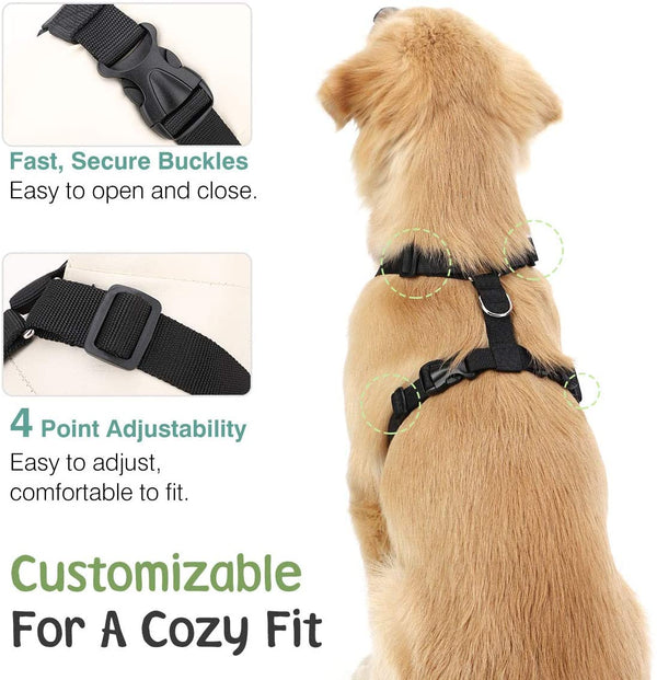 Vavopaw Dog Seat Belt Vest Harness for Car,2 in 1 Seatbelt Buckle | Soft Breathable Mesh,Adjustable Buckle,Nylon,Heavy Duty Pet Safety Seat Belts for Small Medium Large Pets,Black,L4