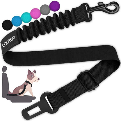 COOYOO Dog Seat Belt, Durability Retractable Dog Car Harness Adjustable Dog Seat Belt for Vehicle Nylon Pet Safety Seat Belts Heavy Duty & Elastic (1 Pack Black)1