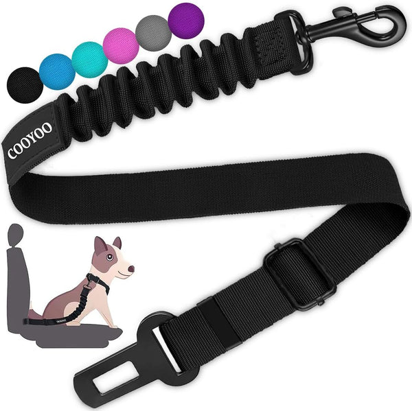 COOYOO Dog Seat Belt, Durability Retractable Dog Car Harness Adjustable Dog Seat Belt for Vehicle Nylon Pet Safety Seat Belts Heavy Duty & Elastic (1 Pack Black)1