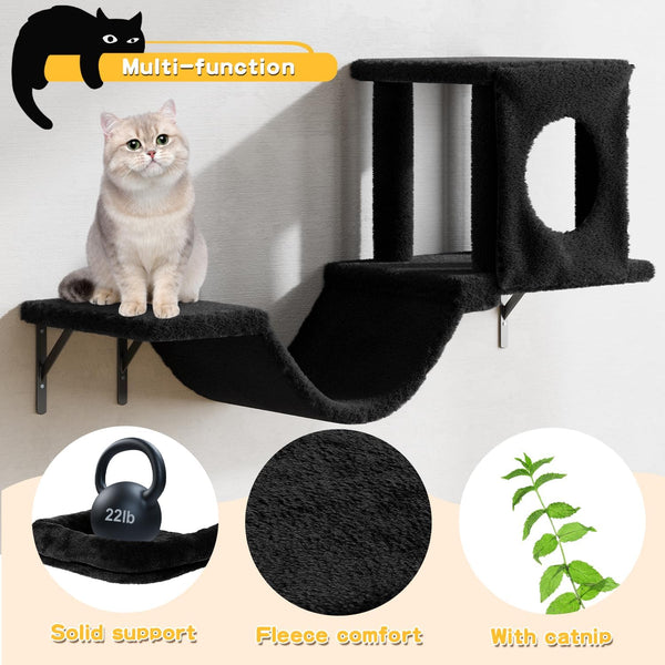 12-In-1 Cat Wall Shelves, Wall Mounted Cat Climber | with Condo House, Scratching Post, Bridge Ladder, Space-Saving Indoor Play Furniture for Kittens, Black3