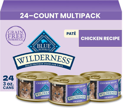 Blue Buffalo Wilderness Kitten Grain-Free Chicken Paté & Salmon Paté Wet Cat Food with DHA, High-Protein & Made with Natural Ingredients, Supports Healthy Growth & Development, 3-Oz. Each (6 Count)13