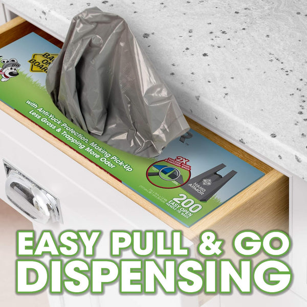 Bags on Board Dog Poop Bags with Easy Tie Handles, Drawer Pack, 200 Count | Extra Thick Waste Pickup Bags, Easy Tie Handles, Easy Dispensing Drawer Pack, Strong Leak Proof Design, 200 Count7