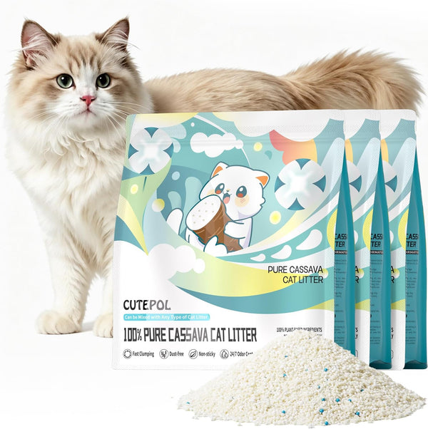 Cassava Clumping Cat Litter, Non Sticking, Rapid Clumping, Water Absorbent, Dust-Free, 11Lb (2 Pack of 5.5Lb Bags)11