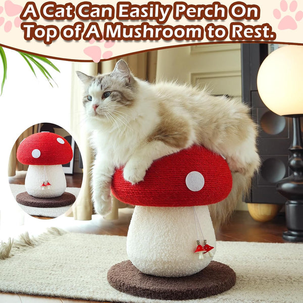 Mushroom Cat Scratcher, Sisal Cat Scratching Post | Cute Red Mushroom Design | 13.39" H X 11.02" W | Natural Sisal Rope & Soft Plush | Interactive Hanging Toy for Indoor Cats5