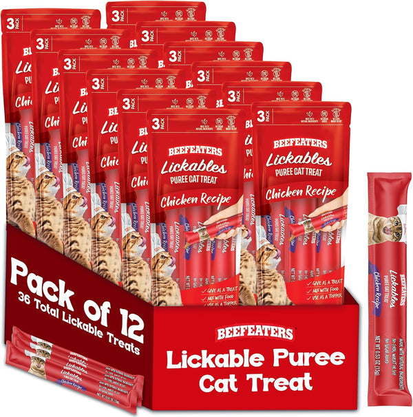 Beefeaters Lickable Cat Treats 48 Count – Puree Squeeze up Tubes Variety Pack (Salmon, Tuna & Chicken) | Grain Free, Taurine Enriched, High Moisture for Picky Eaters | Cat Treat Topper or Snack13