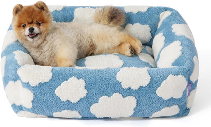 LE SURE Cute Dog Bed for Small Dogs Jacquard Washable Puppy Beds,25X21X7In | Rectangle Pet Bed,Comfy Orthopedic Pet Sofa for Home Decor,Anti Slip Bottom,Up to 15Lbs,Cozy Clouds Blue1
