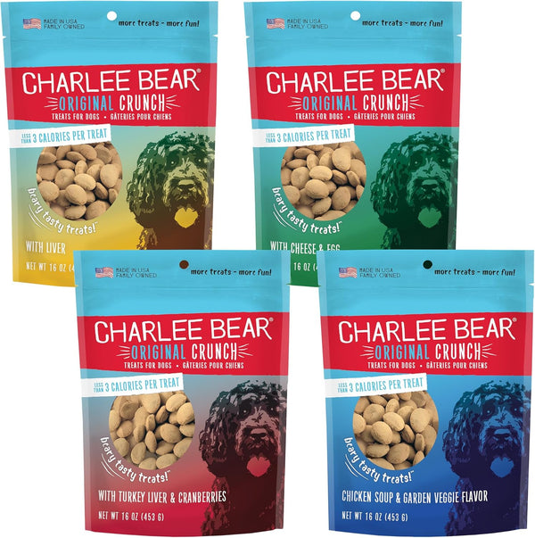 Charlee Bear Original Crunch Dog Training Treats, 4 Flavor Variety Pack | 3 Calories Each, Low Calorie Natural Rewards, Puppies to Adult Dogs, Made in USA, 16 Oz (4-Pack)1