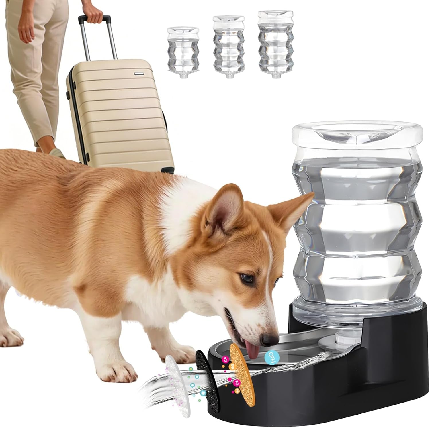 rizzari-8l-gravity-dog-water-dispenser-stainless-steel-bowl-anti-splash-wide-mouth-easy-cleaning-dishwasher-safe-no-electricity-needed-filtered-fresh-water-multi-pet-homes