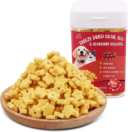 Dancing Tail Freeze Dried Quail Egg Yolk & Cranberry Cube Cat & Dog Treats Biscuits, Dehydrated Healthy Tasty Snack for Training 2.5 Ounce1