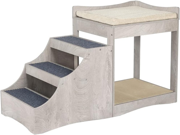 Unipaws Pet Bunk Bed with Removable Step for Dog and Cat, Window Perch Seat | Multi-Level Bed with Cushion and Cat Scratch Pad, Indoor Use, Grey1