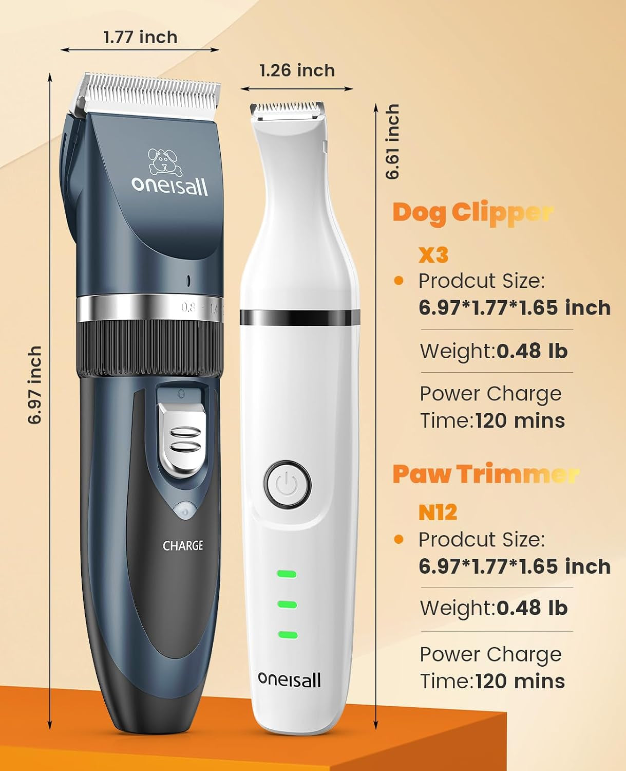 oneisall-dog-clippers-and-paw-trimmer-grooming-kit-low-noise-powerful-motor-3-in-1-dog-trimmers-nail-grinder-long-lasting-battery-cordless-for-small-medium-large-dogs