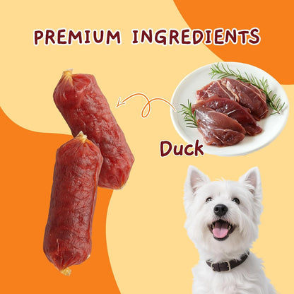 Jungle Calling 66-Count Soft Duck Sausage Treats for Small & Medium Dogs | Slow Roasted Chewy Duck Jerky, Low Fat Bite-Sized Training Treats, Soft Treats for Senior Dogs, Easy to Chew & Digest, 18 Oz2