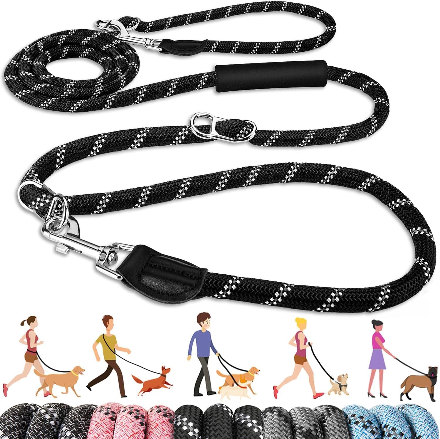lukovee-hands-free-dog-leash-10ft-adjustable-training-lead-1-2-inch-nylon-heavy-duty-lead-no-pull-for-large-medium-dogs-tangle-free-reflective-waist-leash-for-walking-running-black