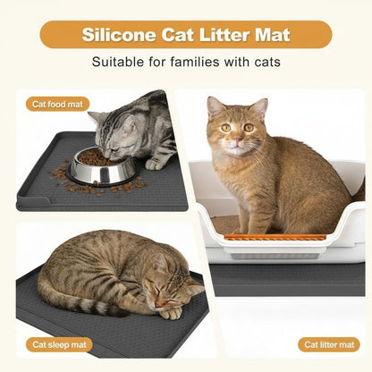 Cat Litter Mat, 24''X20'' Waterproof Silicone Litter Trapping Mat for Litter Box, Soft on Kitty Paws Non-Slip & Easy to Clean (Dark Grey)6