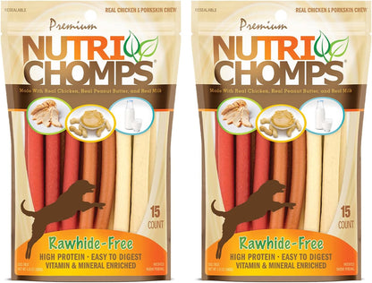 Nutri Chomps Dog Chews, 5-Inch Twists, Easy to Digest, Rawhide-Free Dog Treats, 15 Count, Real Chicken, Peanut Butter and Milk Flavors | a Rawhide-Free Chew That'S Gentle and Easy to Digest, Made with the Real, Wholesome Ingredients Dogs Love10