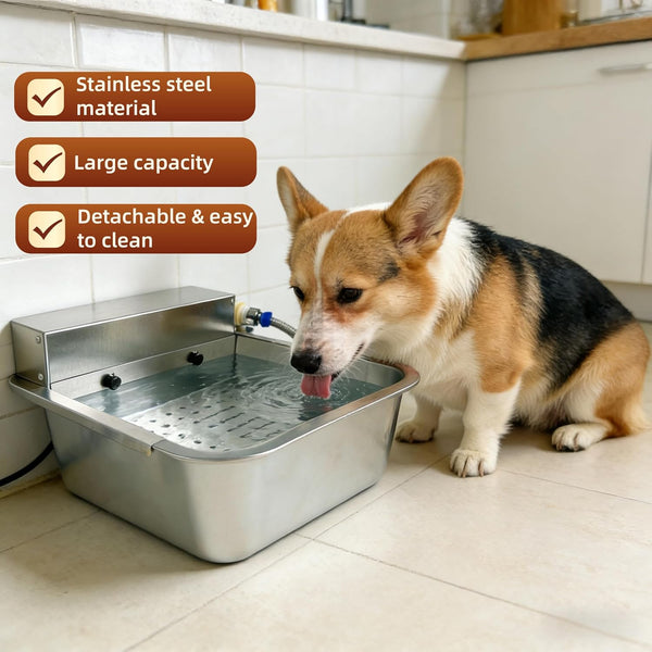 Automatic Dog Water Dispenser 3-Gallon Stainless Steel Outdoor Drinking Bowl for Large Dogs,Self-Filling Water Bowl with a Filter Design to Filter Large Debris(11L-B)6
