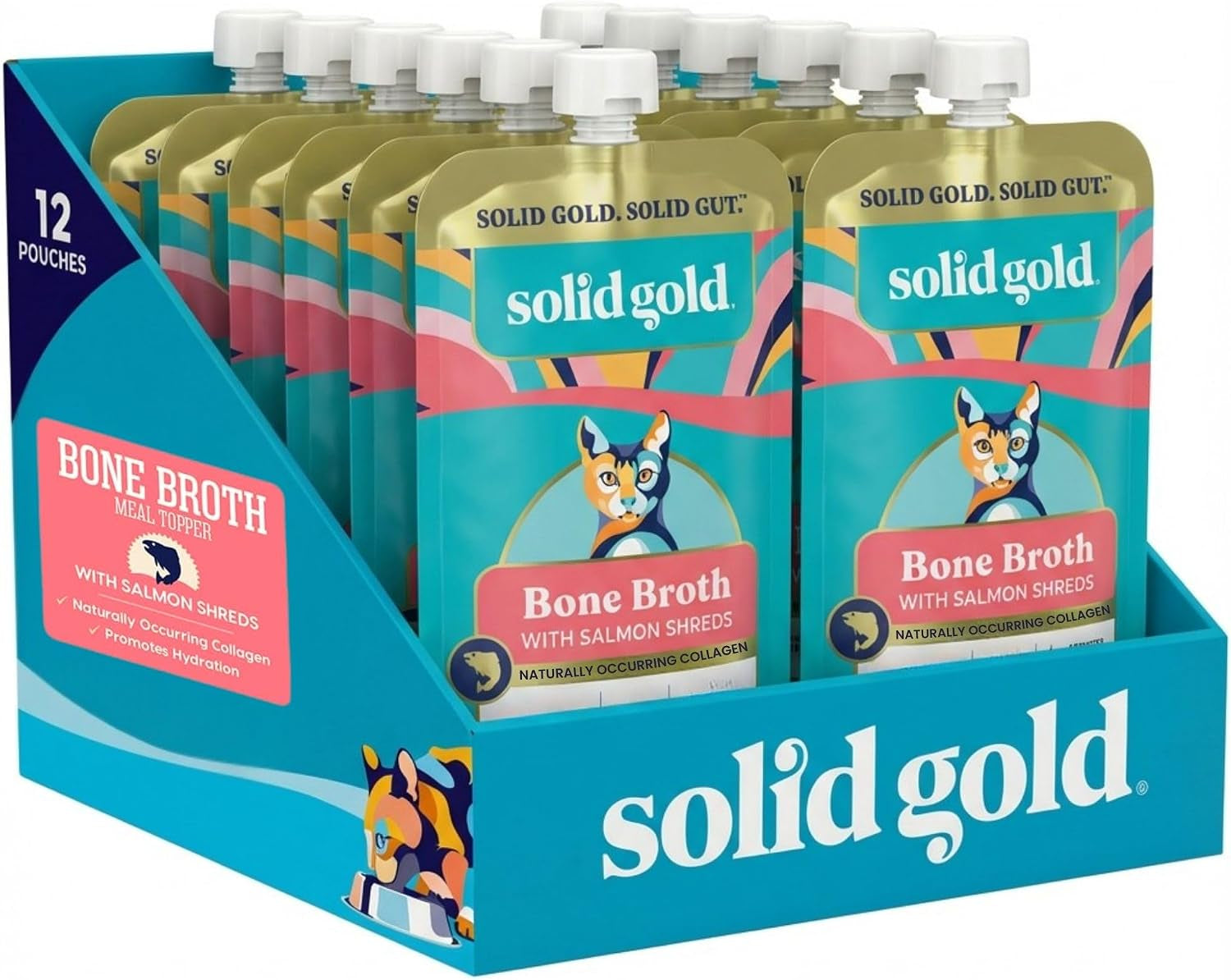solid-gold-bone-broth-cat-food-topper-limited-ingredient-lickable-cat-broth-pouches-w-salmon-protein-shreds-collagen-for-hydration-gut-support-easy-to-serve-gravy-for-cats-meal-topper-12ct
