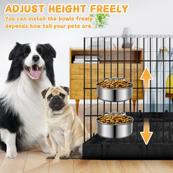 Stainless Steel Dog Bowls, Shineme 40Oz & 60Oz No Spill Dog Crate Water and Food Bowls with Hanging Hook for Kennel, Cage and More, 7.0 X 3.7” & 6.2 X 2.5” Feeder Dish for Large and Medium Dogs6