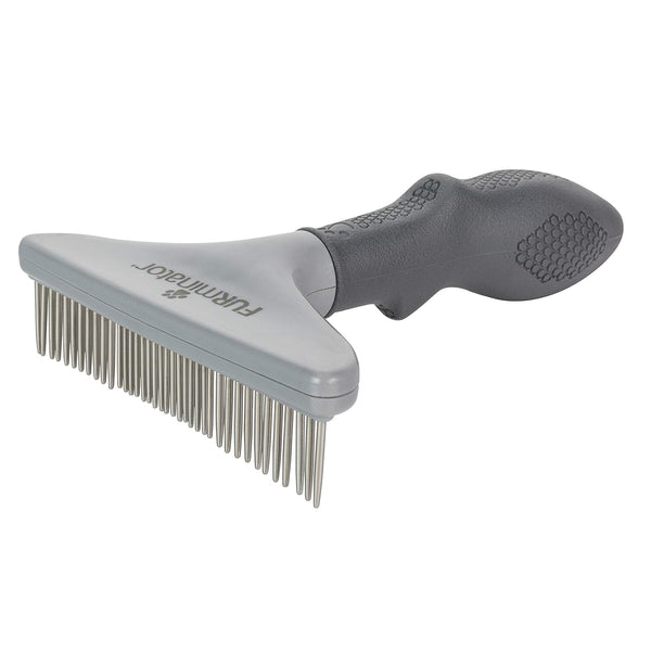 Furminator Dog/Cat Grooming Rake, Grooming Tool, Removes Loose Hair and Tangles, Gray | Removes Loose Hair & Tangles, Rotating Metal Teeth Help Prevent Mats, Use Daily to Maintain a Healthy Coat3