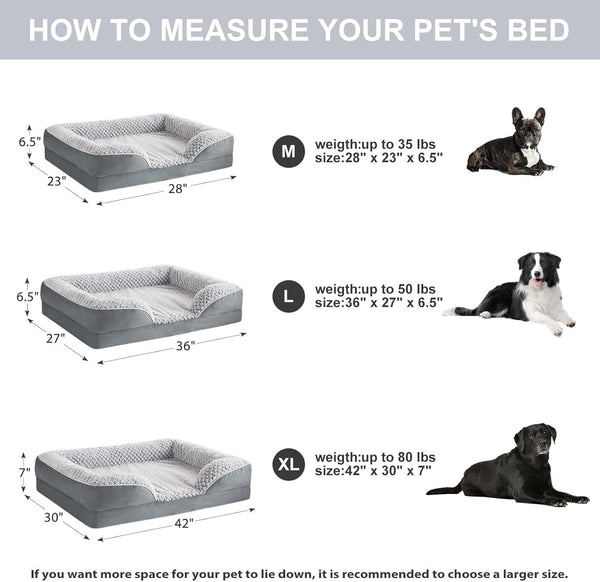 LEXTRO Orthopedic Dog Beds for Large Dogs,42X30 Inch Extra Large Dog Bed, Egg Crate Foam Bed for Large Dogs, Big Pet Bed with Washable Removable Waterproof Pillow Cover and Anti-Slip Bottom, Grey4