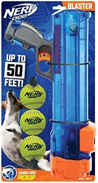 Nerf Dog Tennis Ball Blaster Dog Toy Gift Set, Tennis Ball Dog Fetch Toy Launches up to 50 Ft, Dog Ball Thrower for All Breeds Includes Translucent Blue Tennis Ball Launcher and 3 Dog Tennis Balls8