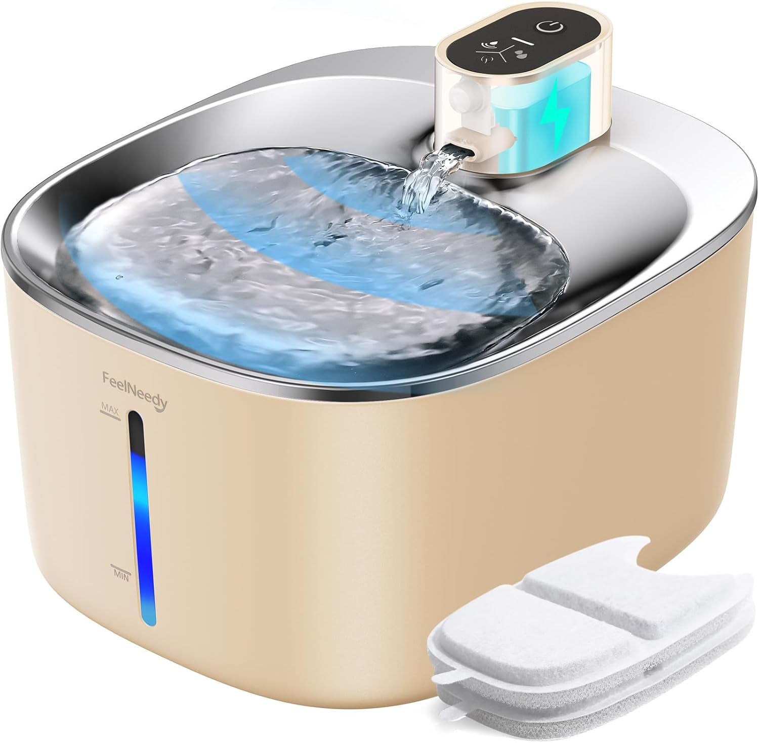 feelneedy-wireless-cat-water-fountain-stainless-steel-with-sensor-4000mah-battery-operated-4l-135fl-oz-pet-water-fountain-for-cats-dogs-ultra-quiet-cat-drinking-fountain-with-2-filters-ypd-c004s