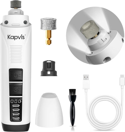 Dog Nail Grinder with 2 LED Lights, 4-Speed Pet Nail Grinder for Dogs&Cats | Kapvis Electric Dog Nail Trimmer Quiet, 2 Grinding Heads Included, Digital Display&2 LED Lights, 2.5Hr Charge for 480Min Use1