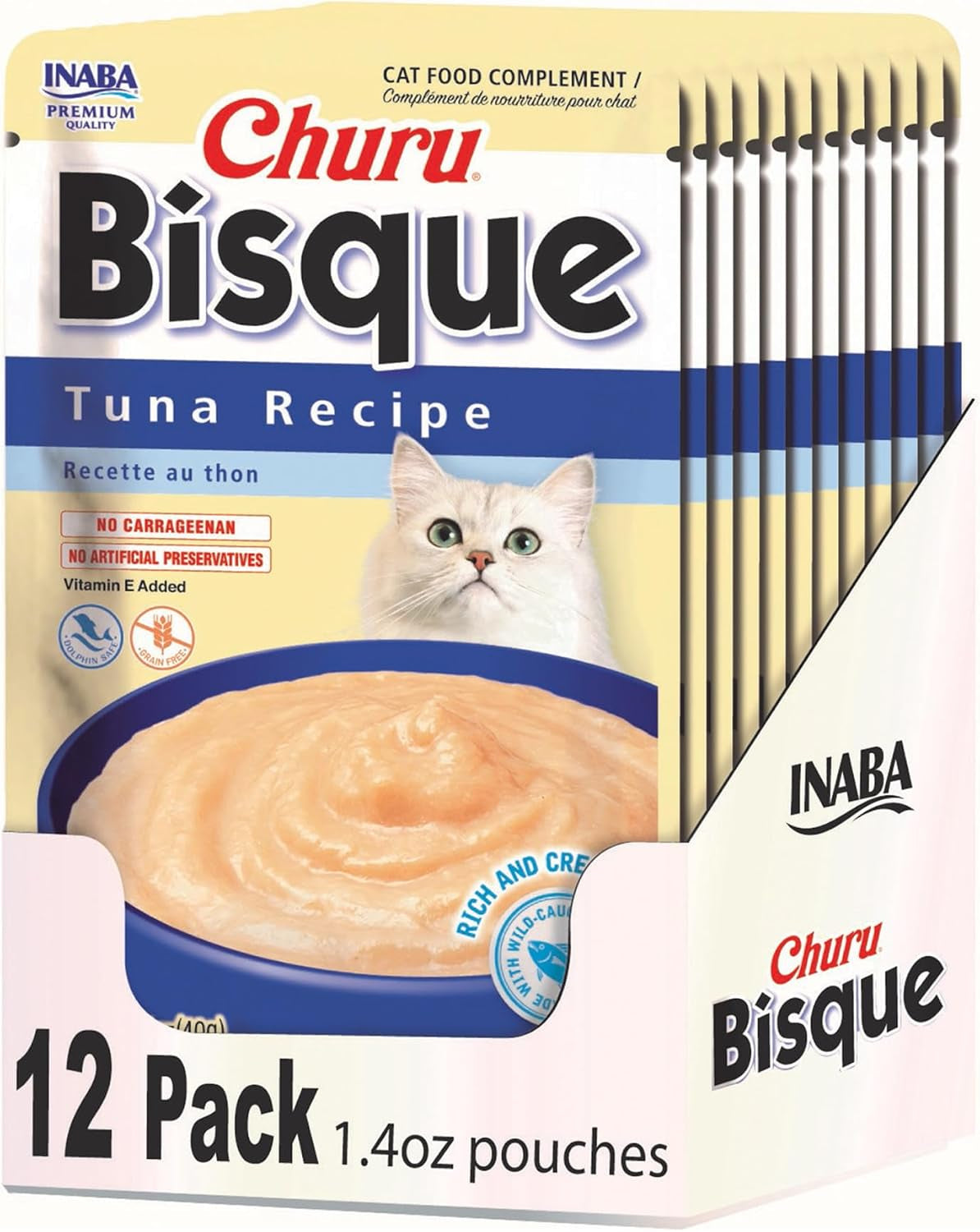 inaba-churu-bisque-for-cats-creamy-lickable-puree-side-dish-with-vitamin-e-1-4-ounces-per-pouch-12-pouches-tuna-chicken-variety