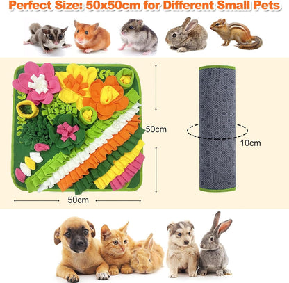 Rabbit Foraging Mat, 20"X20" Pet Snuffle Mat Interactive Snuffle Feeding Toy for Rabbits Guinea Pigs Chinchillas, Washable Pet Feed Game Bunny Toys to Stimulate Natural Foraging Skills7