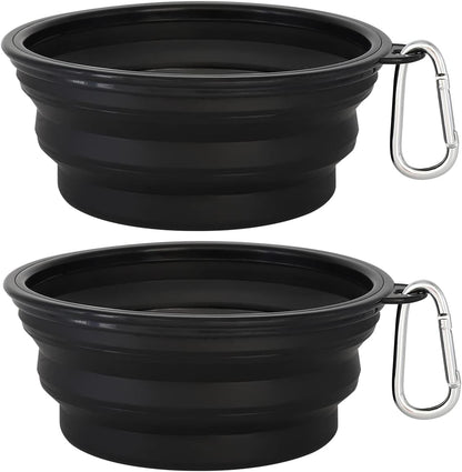 Kytely Large Collapsible Dog Bowls 2 Pack, 34Oz Foldable Dog Travel Bowl, Portable Pet Water Food Bowl with Clasp, Pet Cat Feeding Cup Dish for Traveling, Walking, Hiking (Black+Blue)13