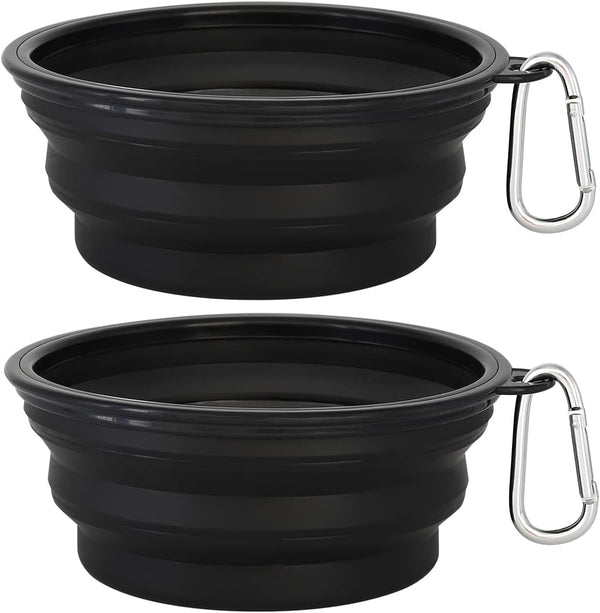 Kytely Large Collapsible Dog Bowls 2 Pack, 34Oz Foldable Dog Travel Bowl, Portable Pet Water Food Bowl with Clasp, Pet Cat Feeding Cup Dish for Traveling, Walking, Hiking (Black+Blue)13