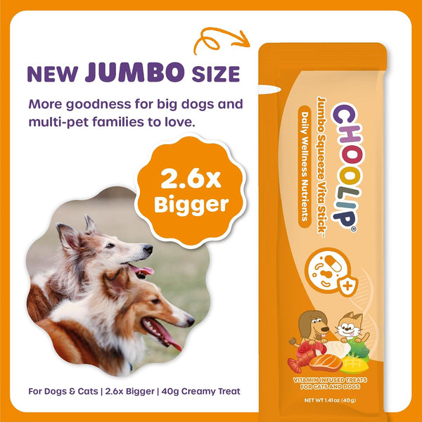 Choolip Squeeze Vita Stick Lickable Cat and Dog Treats – 20-Pack of 40G – Real Fish Puree with Multivitamins & Postbiotics – Hydrating, Gut & Immune Support – Large Breeds & Multi-Pet Homes2