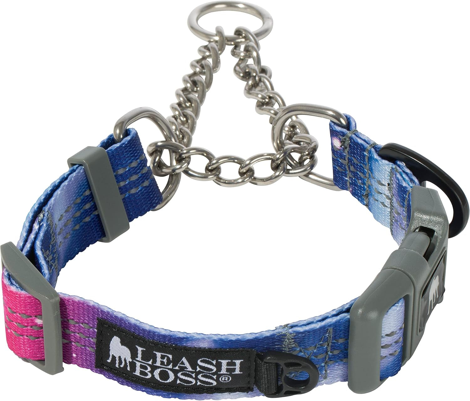 leash-boss-martingale-collar-for-dogs-steel-chain-reflective-nylon-dog-collar-for-large-dogs-medium-and-small-dogs-no-pull-pet-training-collar-small